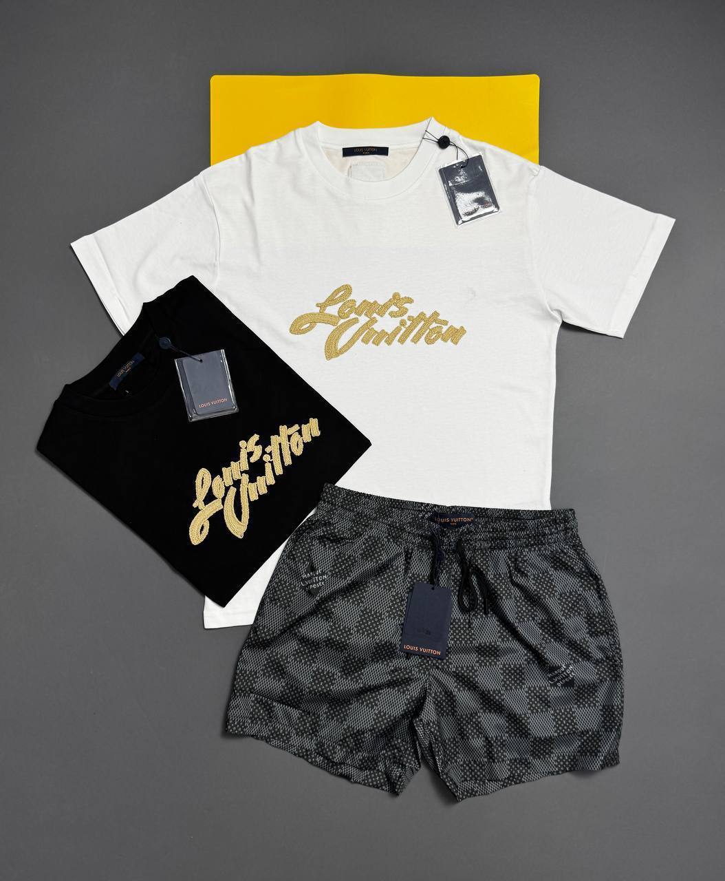 Louis Vuitton Dimension Embroidered Signature T-Shirts & Shorts Set Mens Best Sale UK Reps AAA Quality