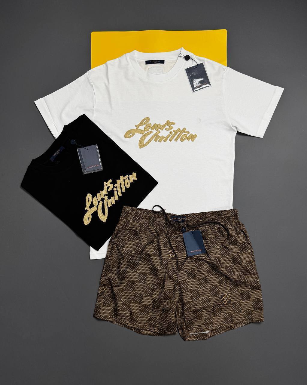 Louis Vuitton Dimension Embroidered Signature T-Shirts & Shorts Set Mens Best Sale UK Reps AAA Quality