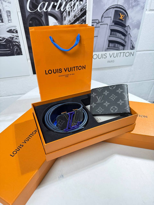 Louis Vuitton Monogram Eclipse Canvas Wallets & Belts Sets Mens Blue Buckle Best Sale AAA Quality UK Reps