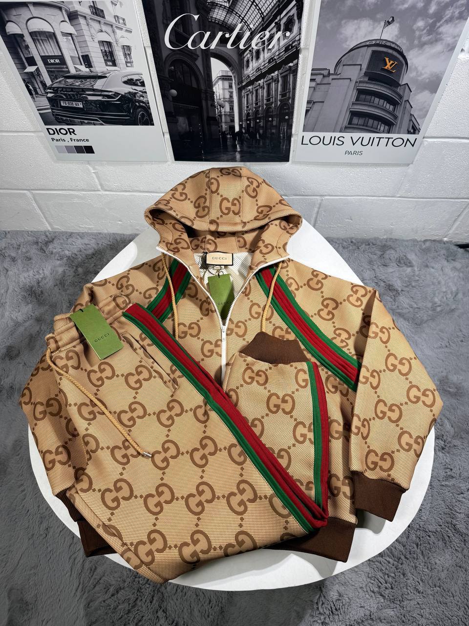 Gucci GG Supreme Hooded Monogram Tracksuits For Mens in 2 Colors Best Sale UK Reps AAA Quality