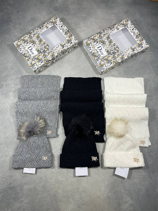 Christian Dior Wool Cashmere Pom Pom Scarf & Cap Set Mens in Multiple Colors Best Sale UK Reps AAA Quality