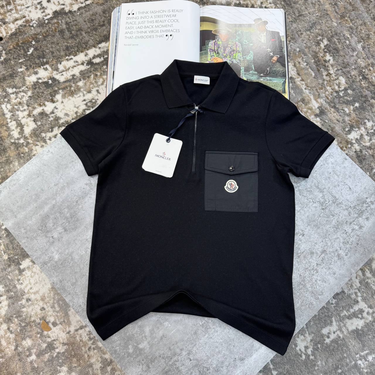 Moncler Men Luxury Men Collection Black Quarter-Zip Polo Shirt UK Reps AAA Quality