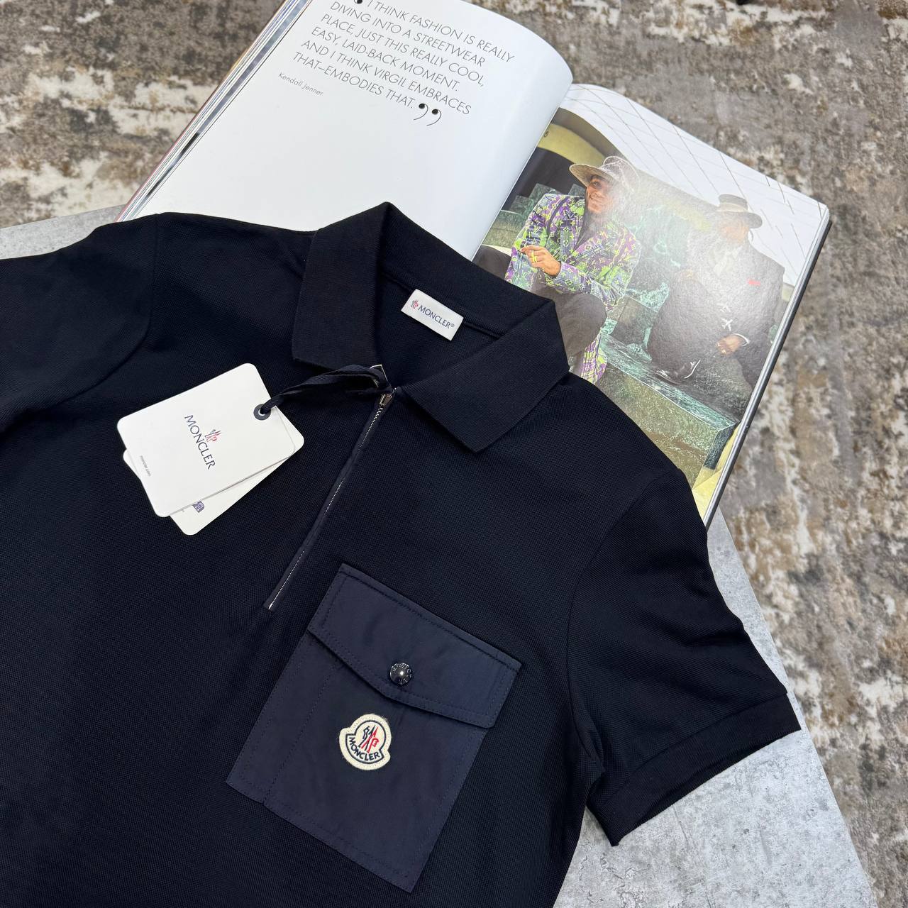 Moncler Men Luxury Men Collection Black Quarter-Zip Polo Shirt UK Reps AAA Quality