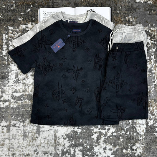 Louis Vuitton Summer New Men's Outdoor Leisure 3D Printed Round Neck T-Shirts & Shorts Set Mens UK Reps AAA Quality