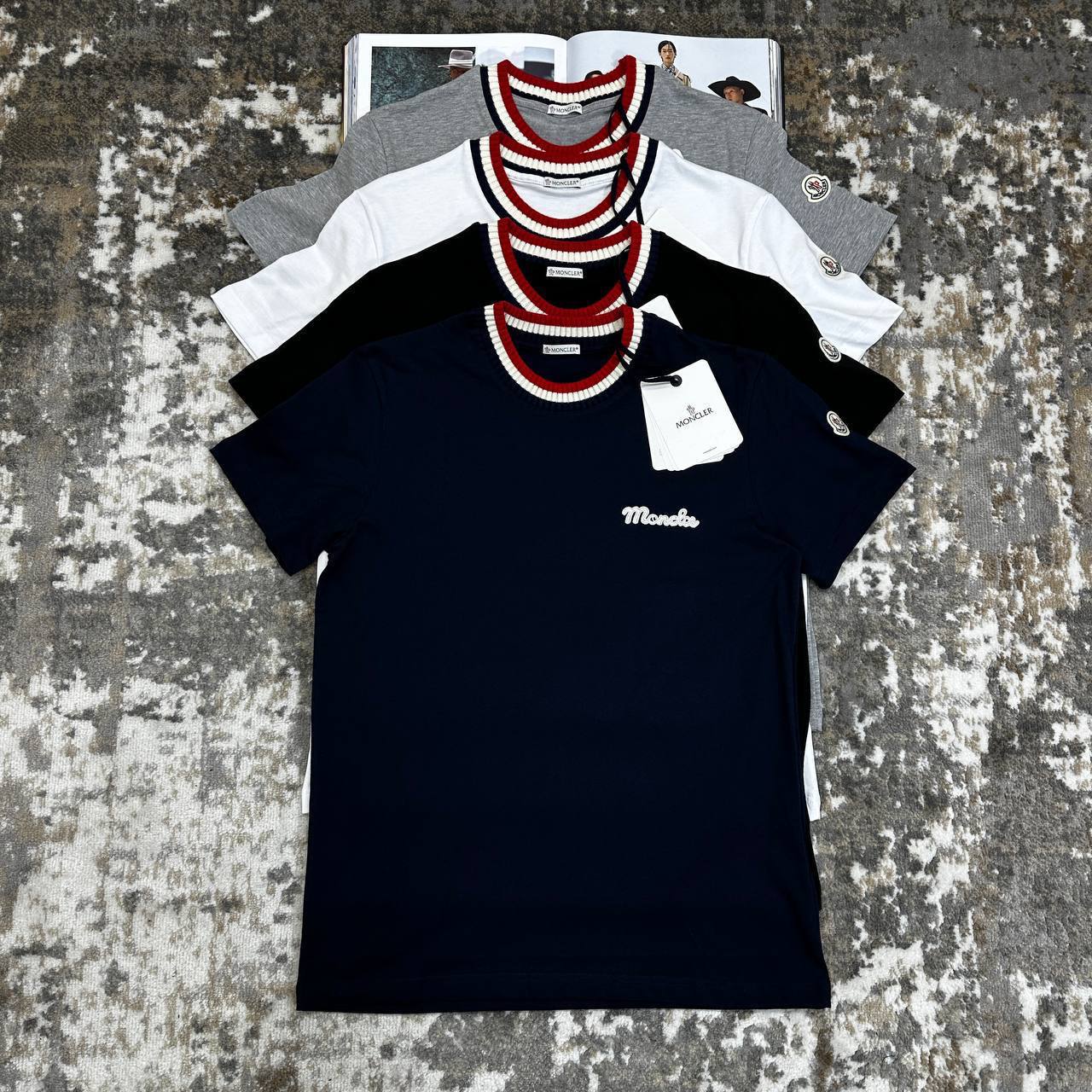 Moncler Ribbed-Trim Logo- Embroidered Cotton T-Shirts Mens in Multiple Colors Best Sale UK Reps AAA Quality