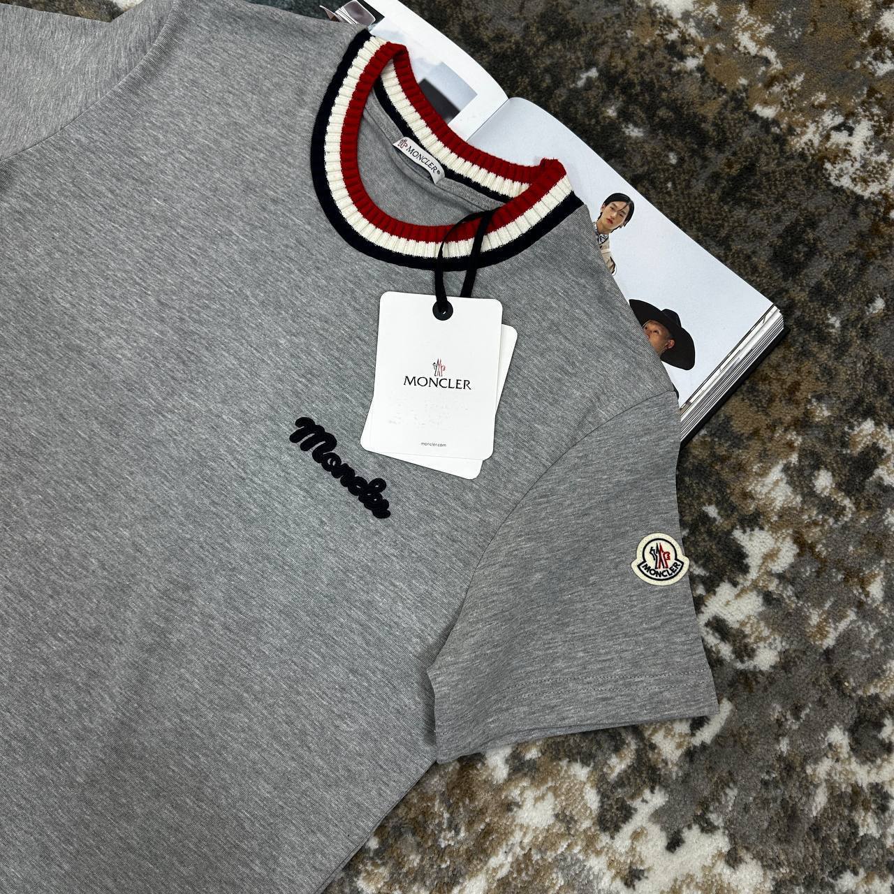 Moncler Ribbed-Trim Logo- Embroidered Cotton T-Shirts Mens in Multiple Colors Best Sale UK Reps AAA Quality
