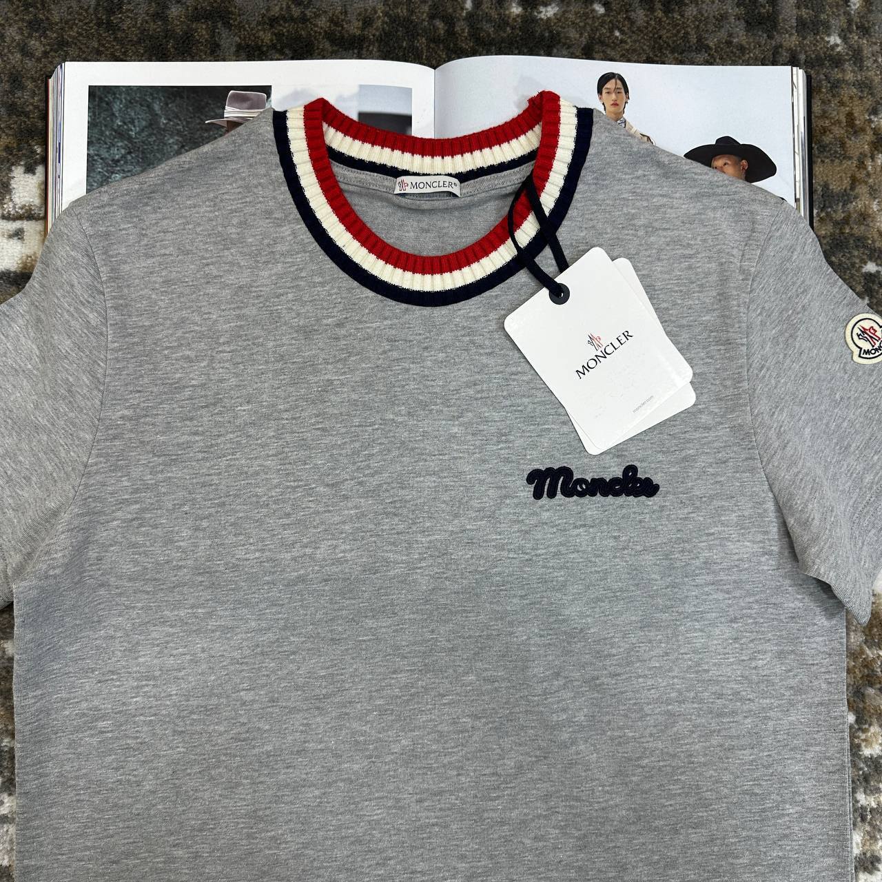 Moncler Ribbed-Trim Logo- Embroidered Cotton T-Shirts Mens in Multiple Colors Best Sale UK Reps AAA Quality
