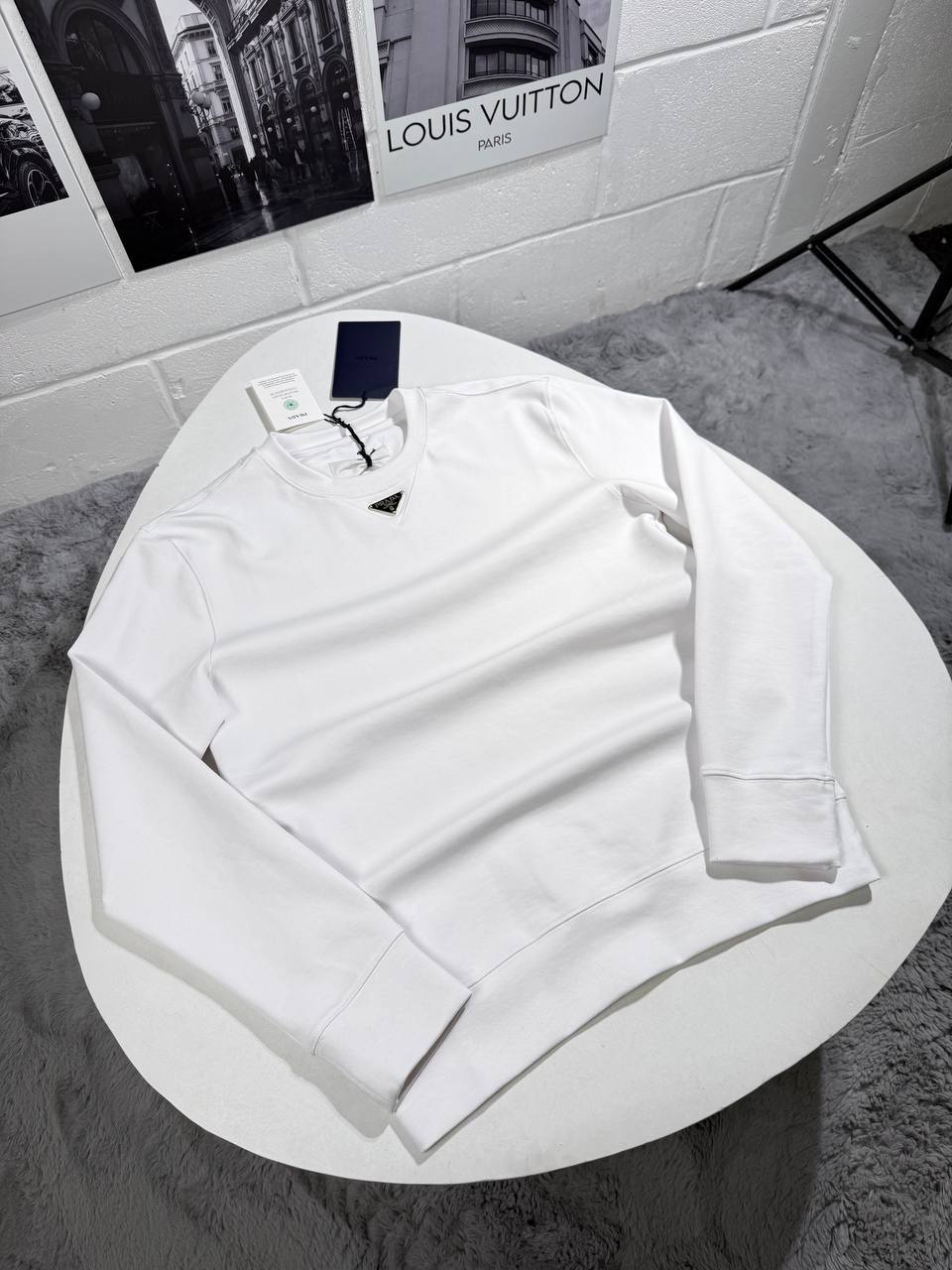 Prada Logo Plaque Cotton Mens Jumpers in White Color Best Sale UK Reps AAA Quality