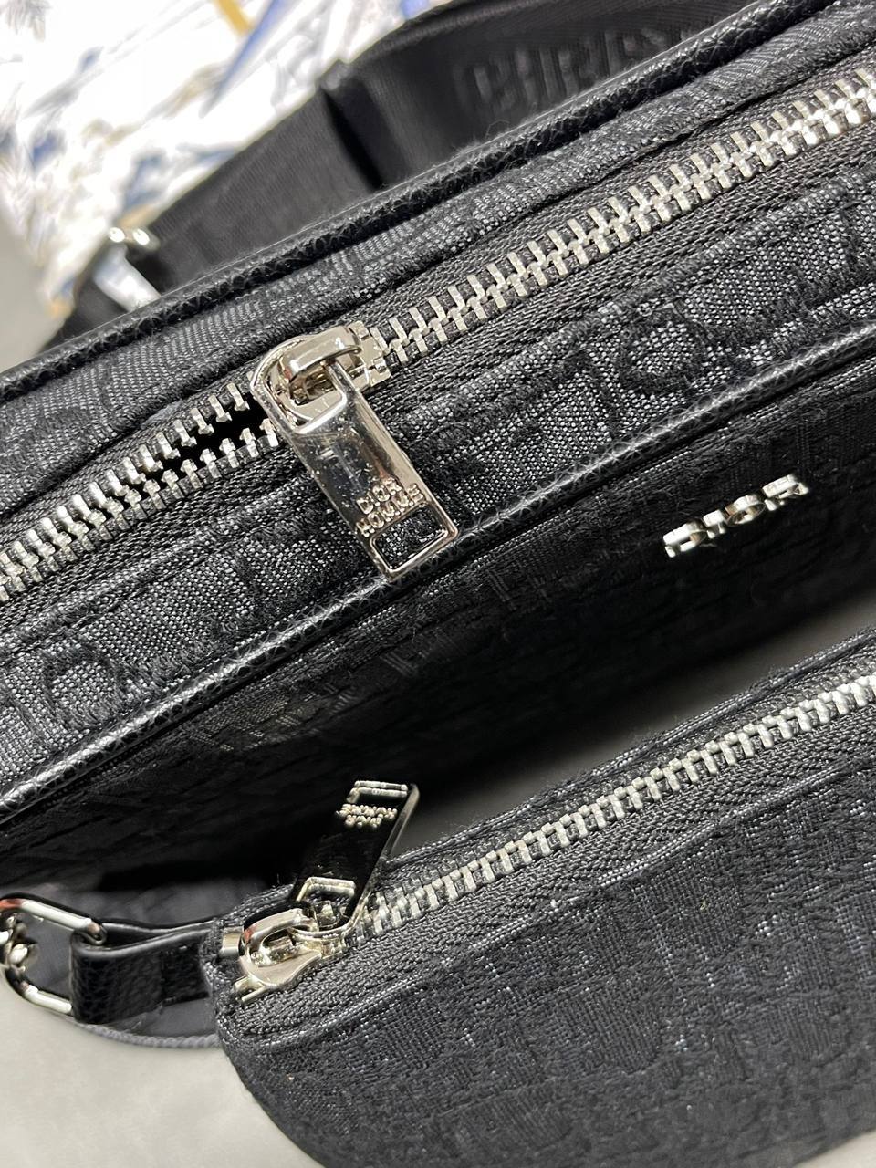 Christian Dior Zipped Pouch with Strap Black Oblique Jacquard Shoulder Bag Mens Best Sale UK Reps AAA Quality