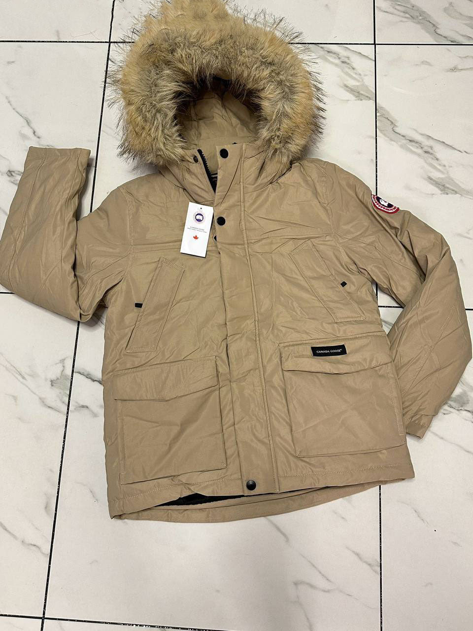 Canada Goose Nice Warm Beige Fur Parka Jacket Mens Best Sale UK Reps AAA Quality