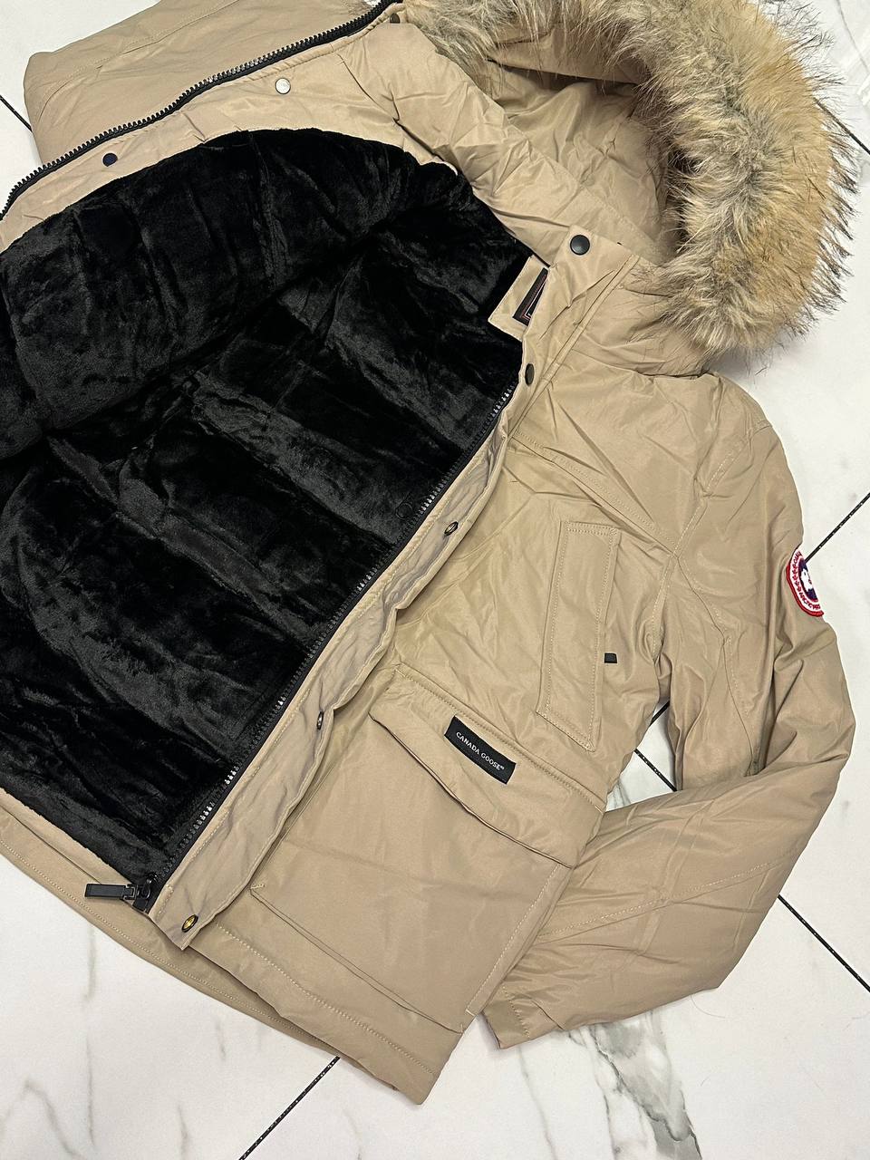 Canada Goose Nice Warm Beige Fur Parka Jacket Mens Best Sale UK Reps AAA Quality