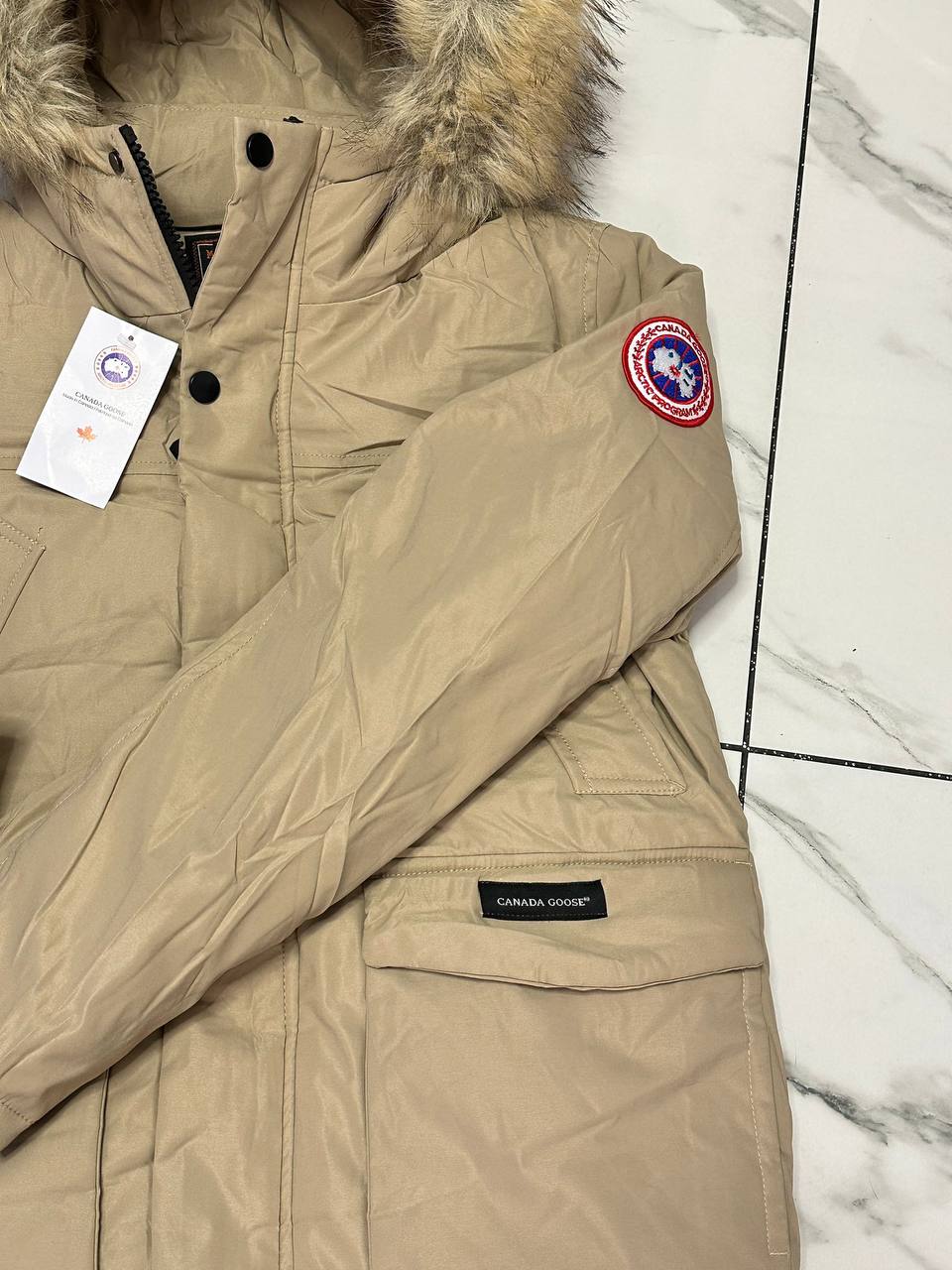 Canada Goose Nice Warm Beige Fur Parka Jacket Mens Best Sale UK Reps AAA Quality