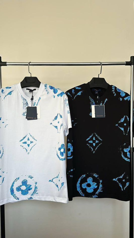 Louis Vuitton LV Blue Monogram Short Sleeve T-Shirt Mens in 2 Colors Best Sale UK Reps AAA Quality
