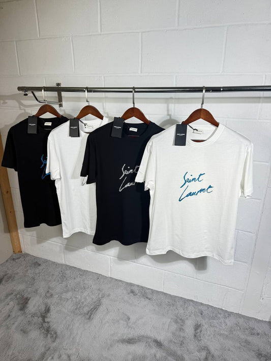 Saint Laurent Signature Logo-Print Cotton Mens T-Shirts UK Reps AAA Quality