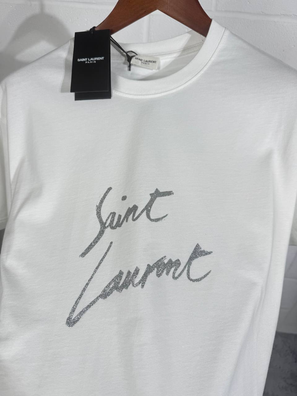 Saint Laurent Signature Logo-Print Cotton Mens T-Shirts UK Reps AAA Quality