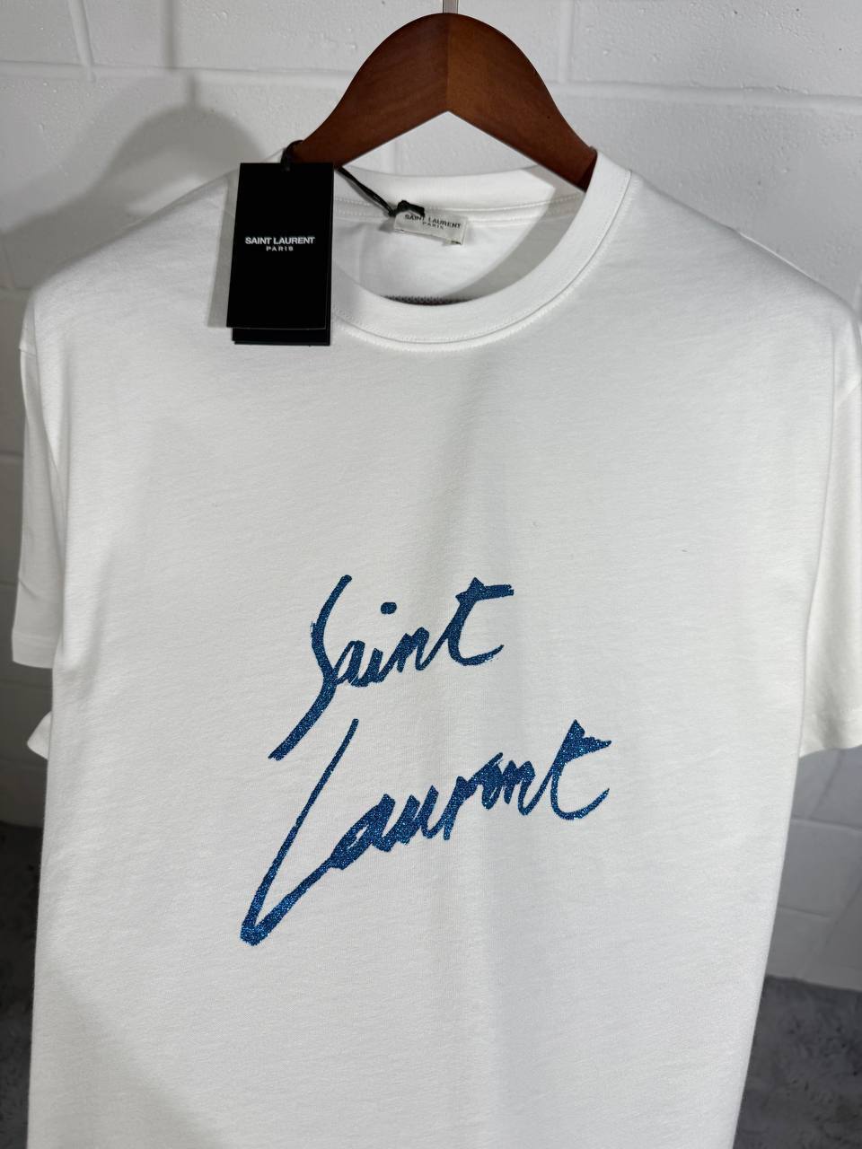 Saint Laurent Signature Logo-Print Cotton Mens T-Shirts UK Reps AAA Quality