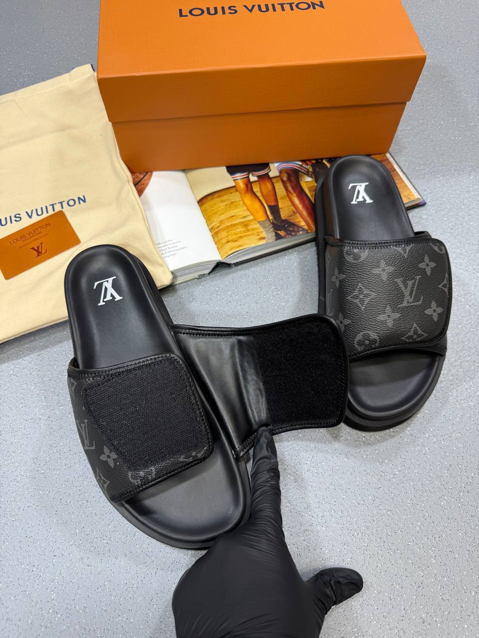 Louis Vuitton LV Black Sliders Fashion Items For Men Waterfront Best Sale UK Reps AAA Quality