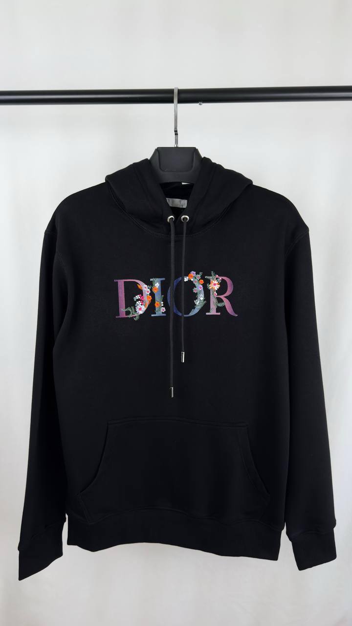 Christian Dior Flower Logo Embroidered Hoodie Mens in Black Color Best Sale UK Reps AAA Quality