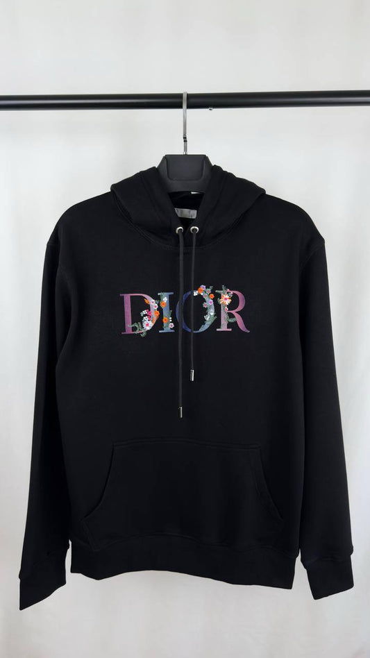 Christian Dior Flower Logo Embroidered Hoodie Mens in Black Color Best Sale UK Reps AAA Quality