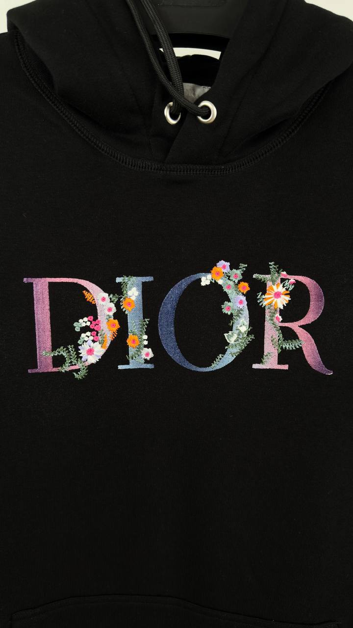 Christian Dior Flower Logo Embroidered Hoodie Mens in Black Color Best Sale UK Reps AAA Quality