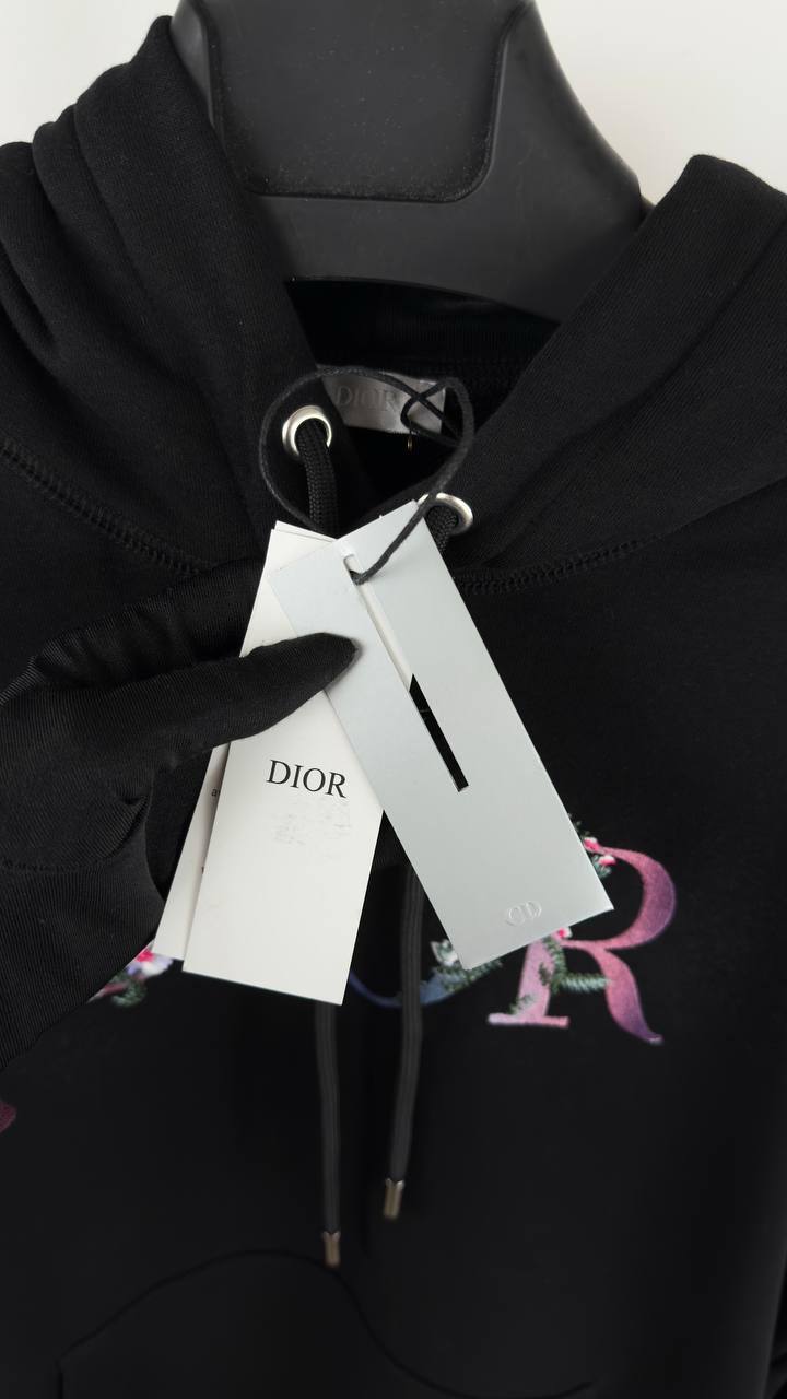 Christian Dior Flower Logo Embroidered Hoodie Mens in Black Color Best Sale UK Reps AAA Quality