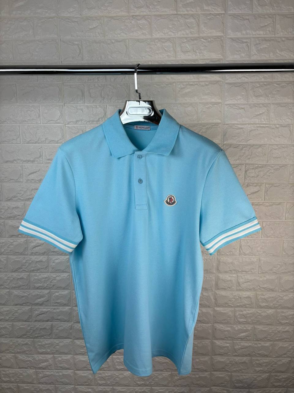 Moncler Logo-Patch Striped Trim Cotton Piquet Polo Shirts Mens UK Reps AAA Quality