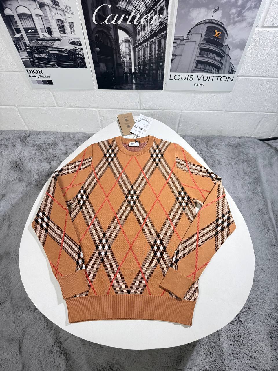 Burberry Nova Check Long-Sleeve Brown Sweatshirt Mens Best Sale UK Reps AAA Quality