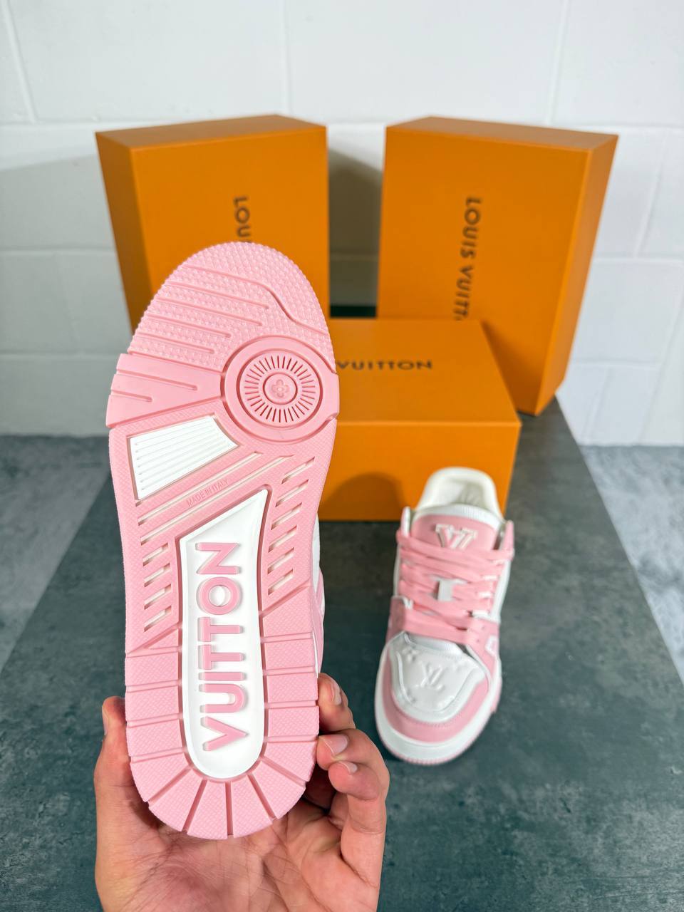 Louis Vuitton LV Low Top Trainers in Pink Womens Best Sale UK Reps AAA Quality