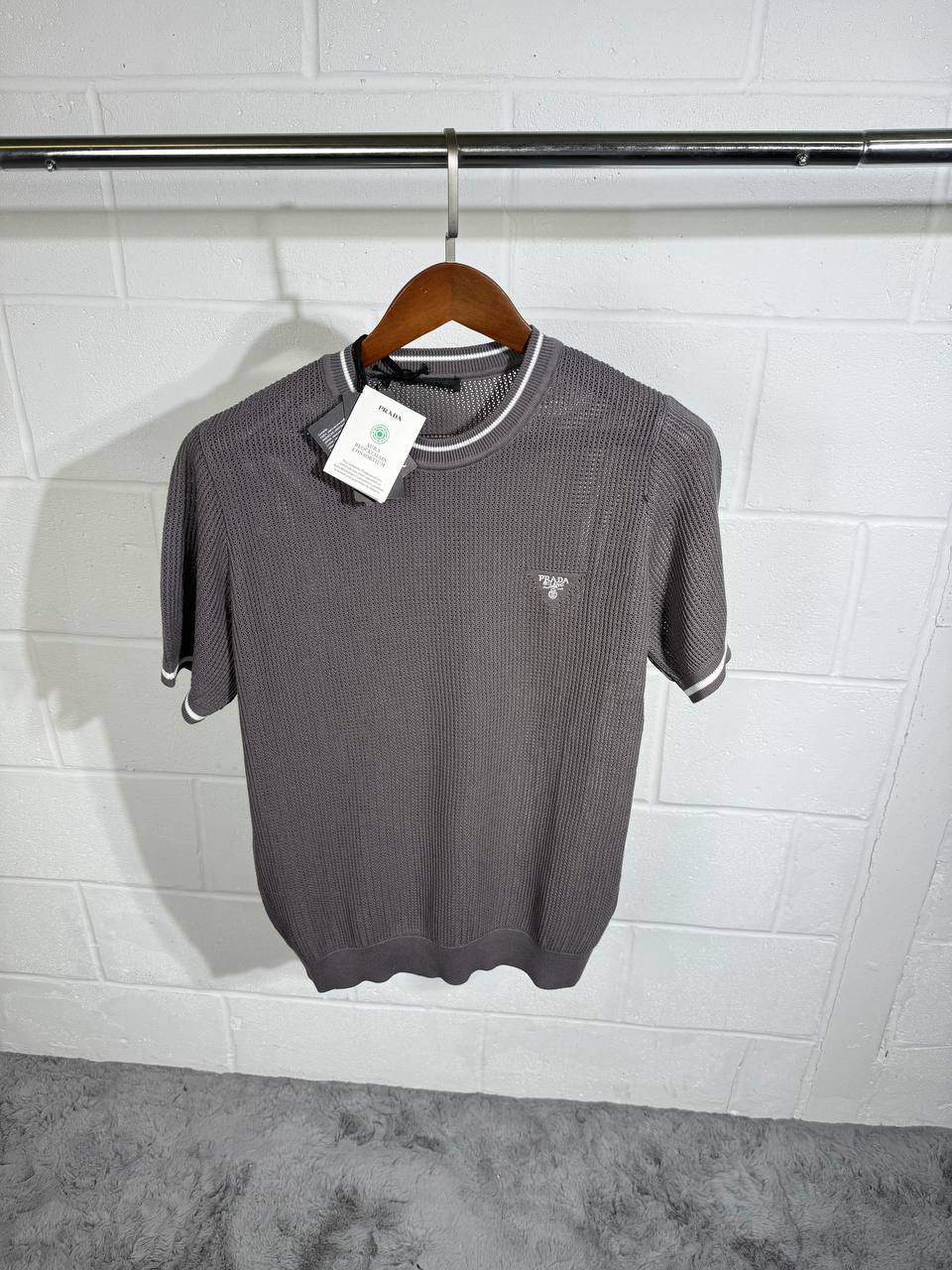 Prada Silk And Cotton Crew-Neck Knitted T-Shirts Mens in Multiple Colors UK Reps AAA Quality