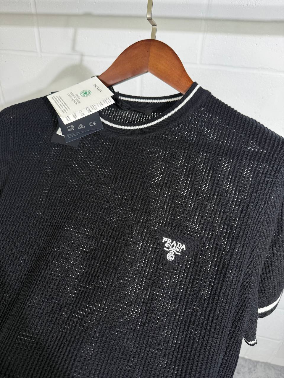 Prada Silk And Cotton Crew-Neck Knitted T-Shirts Mens in Multiple Colors UK Reps AAA Quality