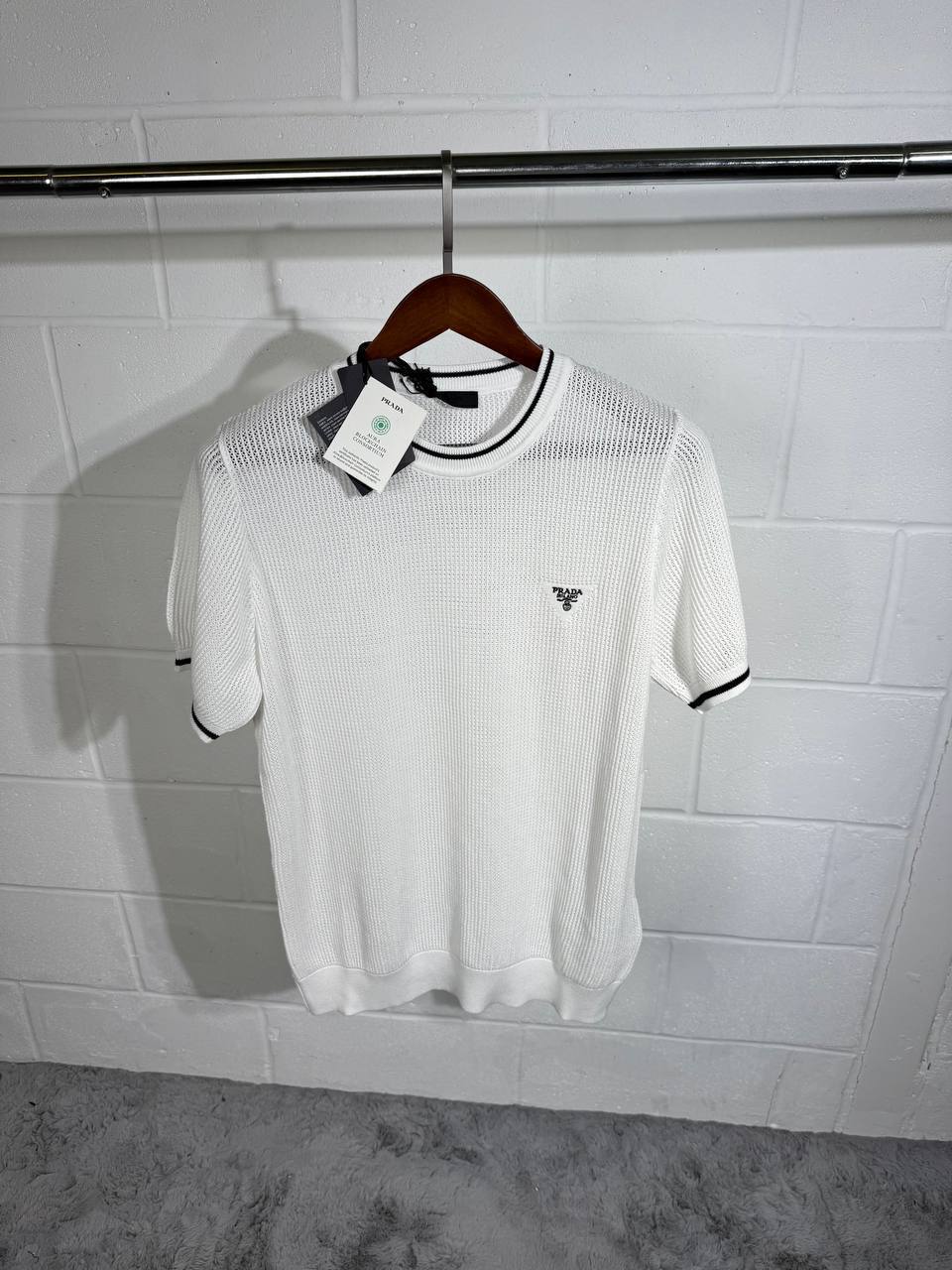 Prada Silk And Cotton Crew-Neck Knitted T-Shirts Mens in Multiple Colors UK Reps AAA Quality