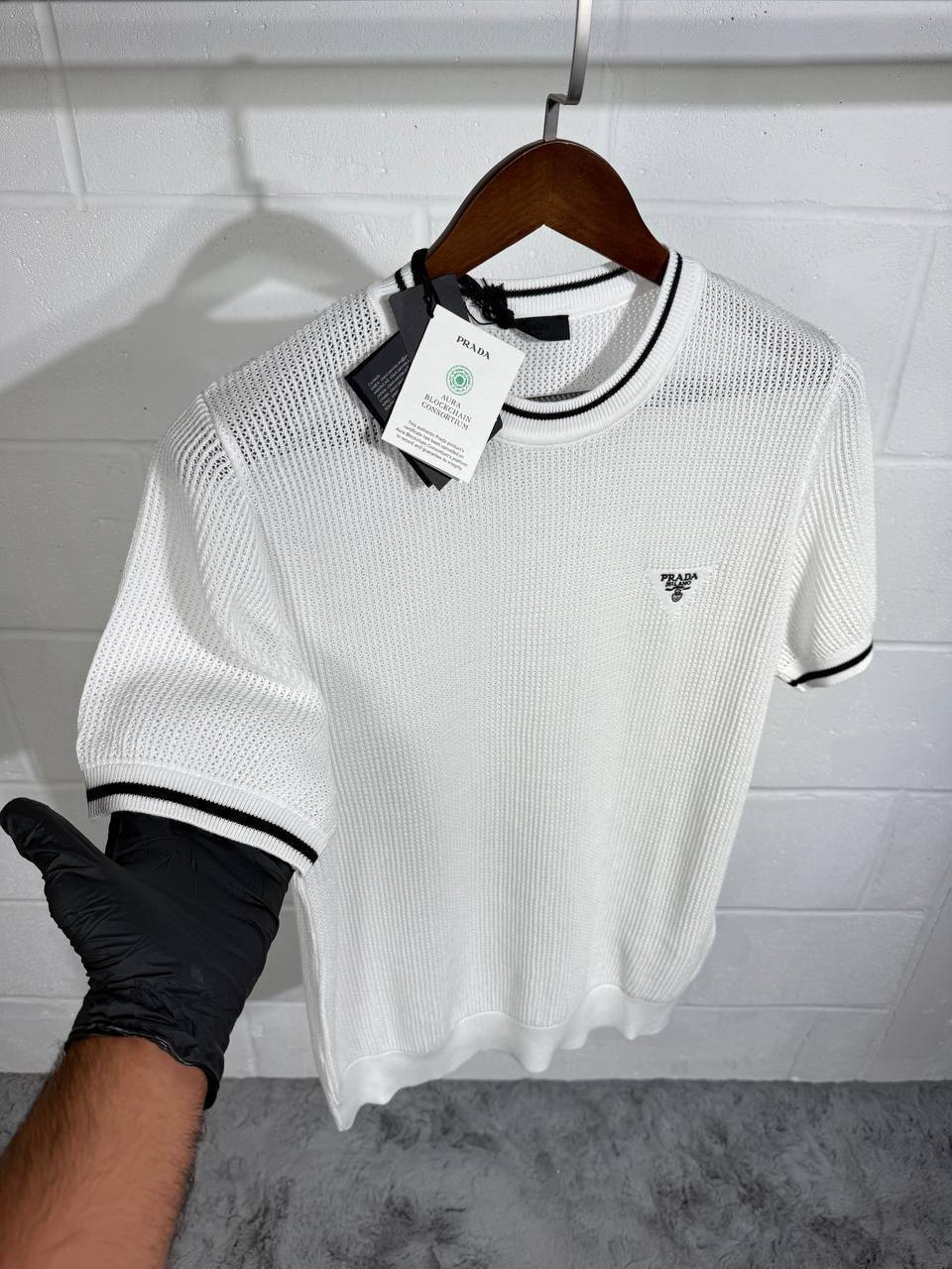 Prada Silk And Cotton Crew-Neck Knitted T-Shirts Mens in Multiple Colors UK Reps AAA Quality