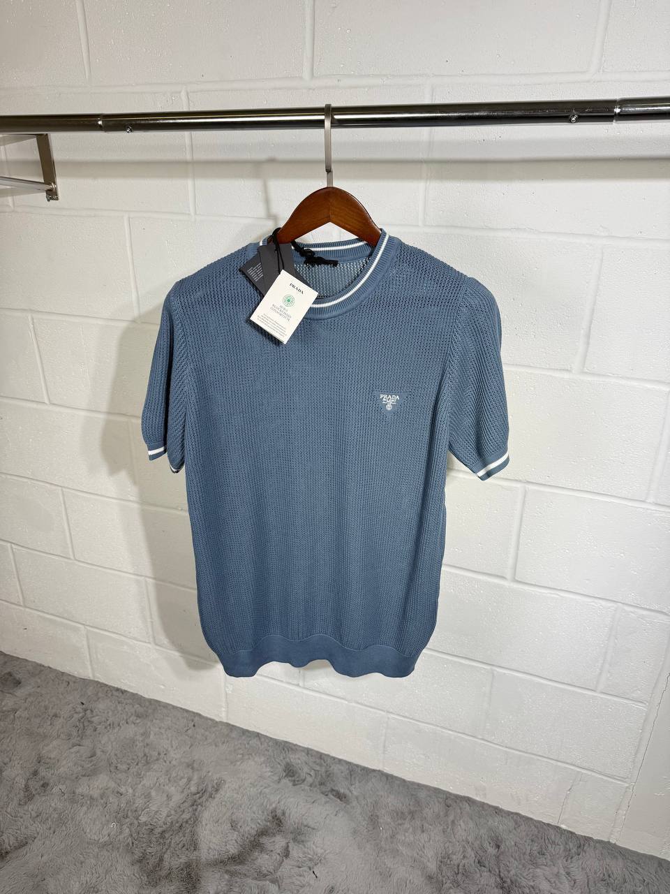 Prada Silk And Cotton Crew-Neck Knitted T-Shirts Mens in Multiple Colors UK Reps AAA Quality