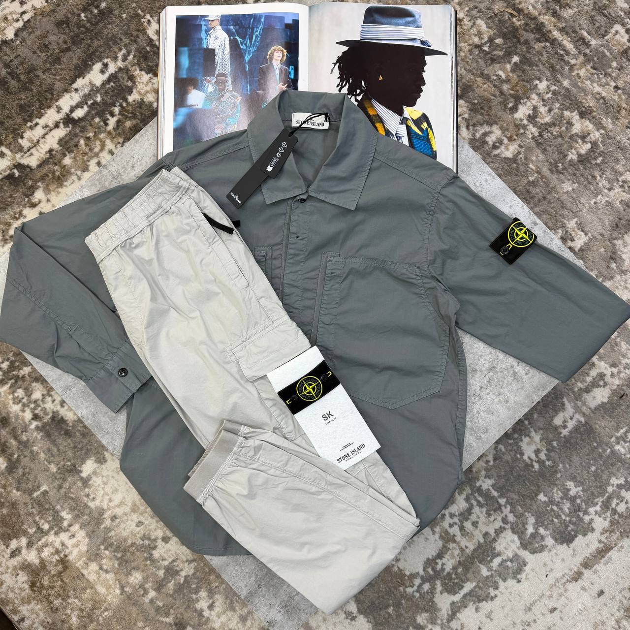 Stone Island Cotton Signature Overshirt & Cargo Pant Men UK Reps AAA Quality