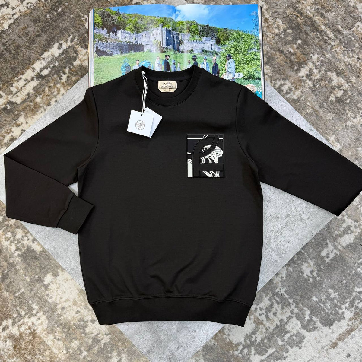 Hermès "Ex-Libris" Crewneck Black Jumper UK Reps Superclone Quality