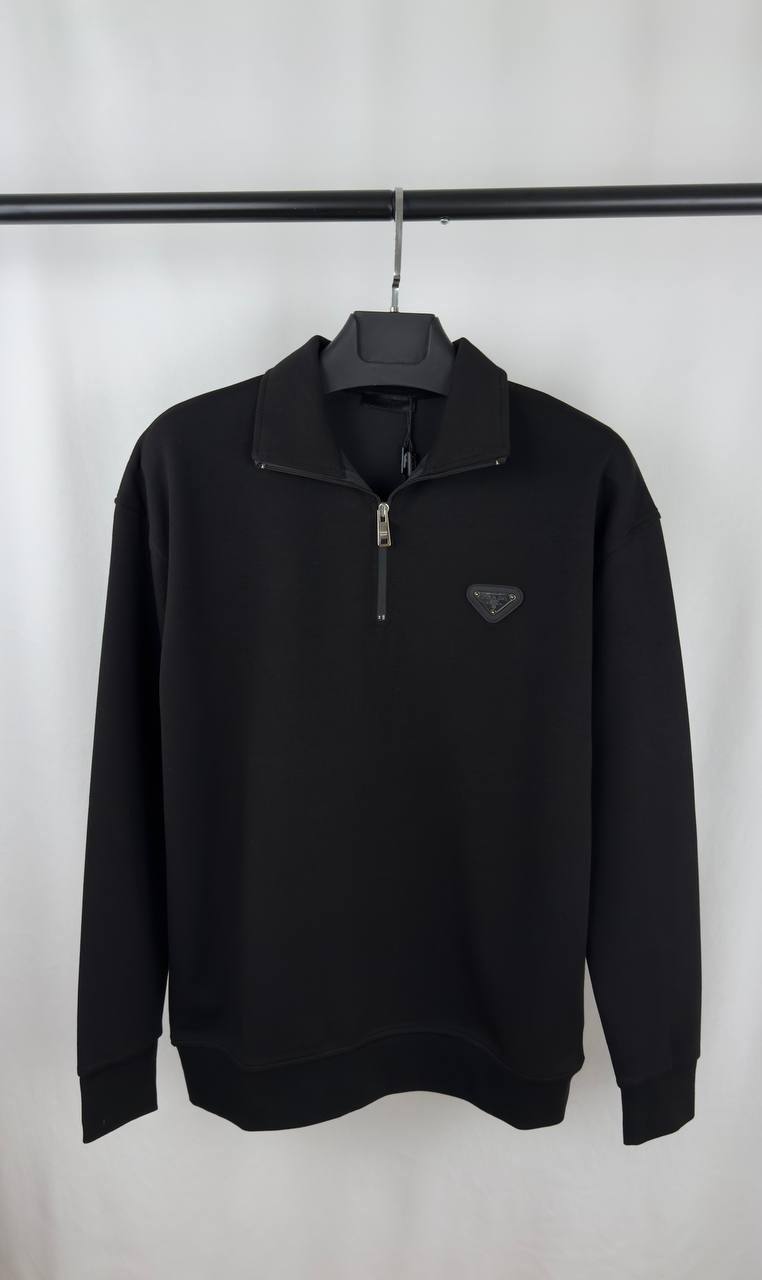 Prada Triangle Logo Half Zip Long Sleeve Cotton Mens Jumpers in 2 Colors Best Sale UK Reps AAA Quality