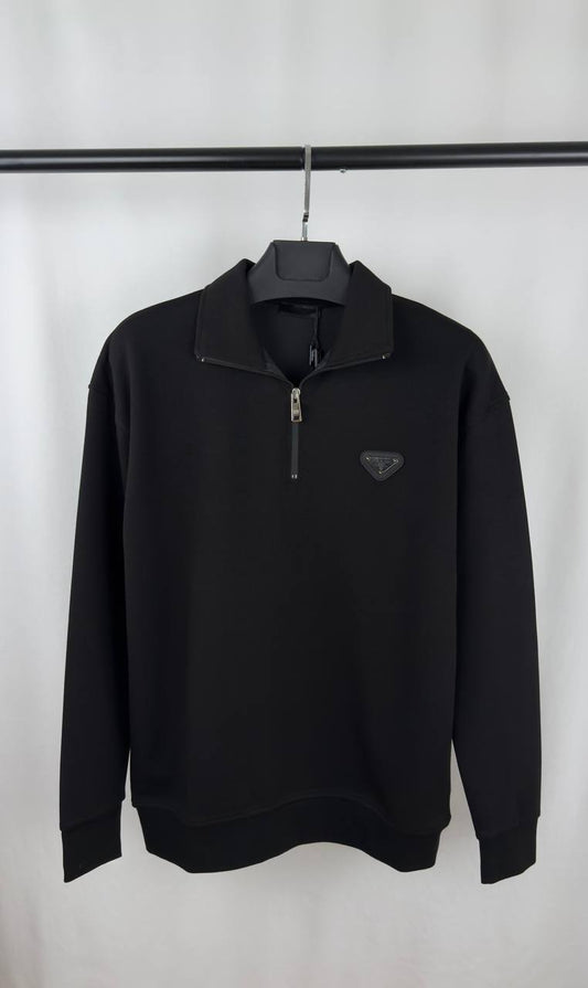 Prada Triangle Logo Half Zip Long Sleeve Cotton Mens Jumpers in 2 Colors Best Sale UK Reps AAA Quality