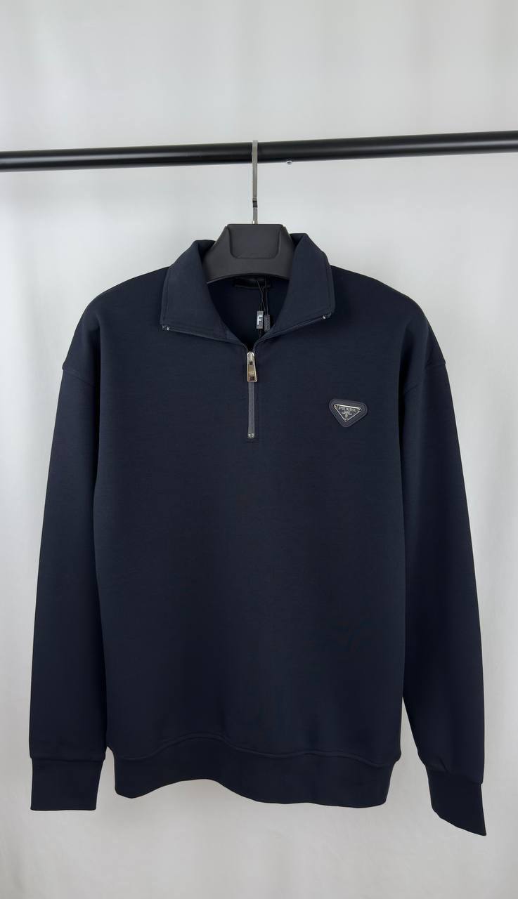 Prada Triangle Logo Half Zip Long Sleeve Cotton Mens Jumpers in 2 Colors Best Sale UK Reps AAA Quality