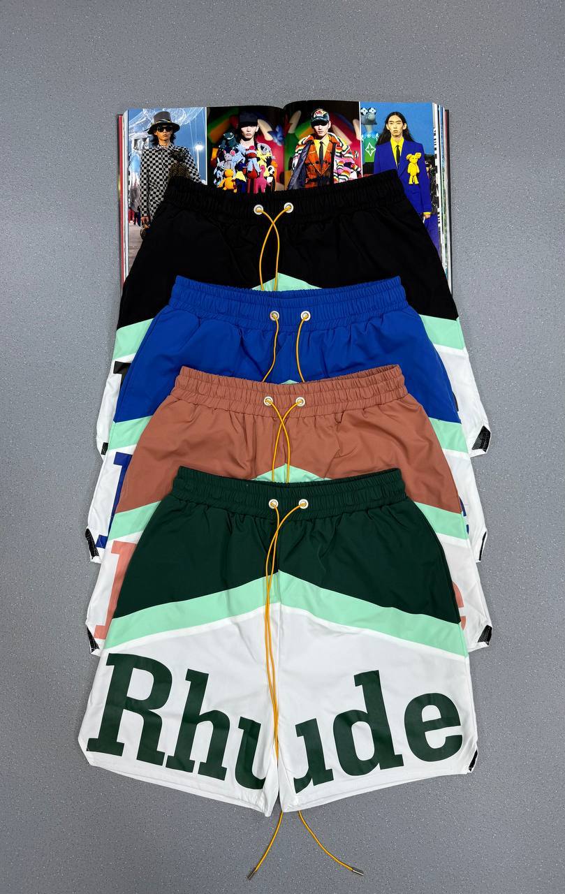 Rhude Awakening Straight-Leg Colour-Block Logo-Print Mens Shorts in Multiple Colors Best Sale UK Reps AAA Quality