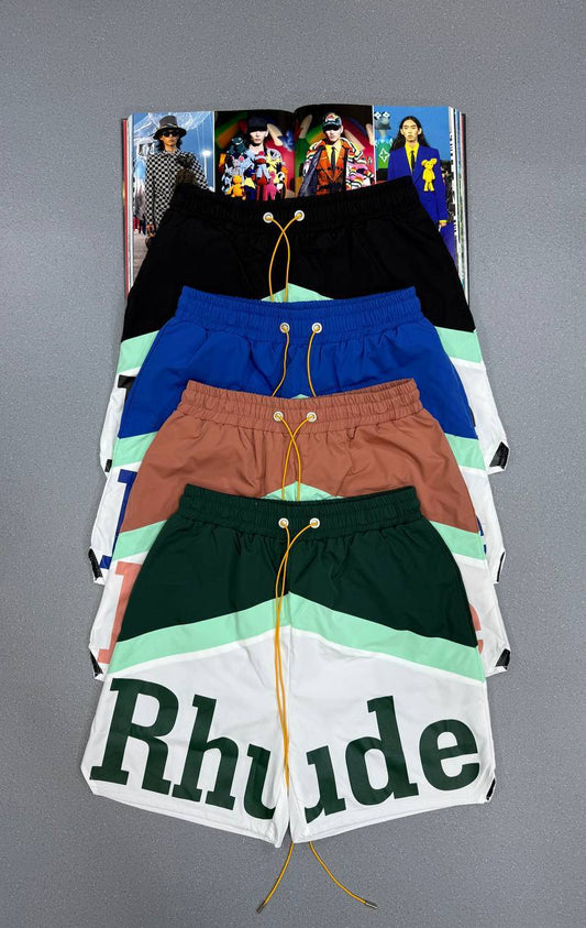 Rhude Awakening Straight-Leg Colour-Block Logo-Print Mens Shorts in Multiple Colors Best Sale UK Reps AAA Quality