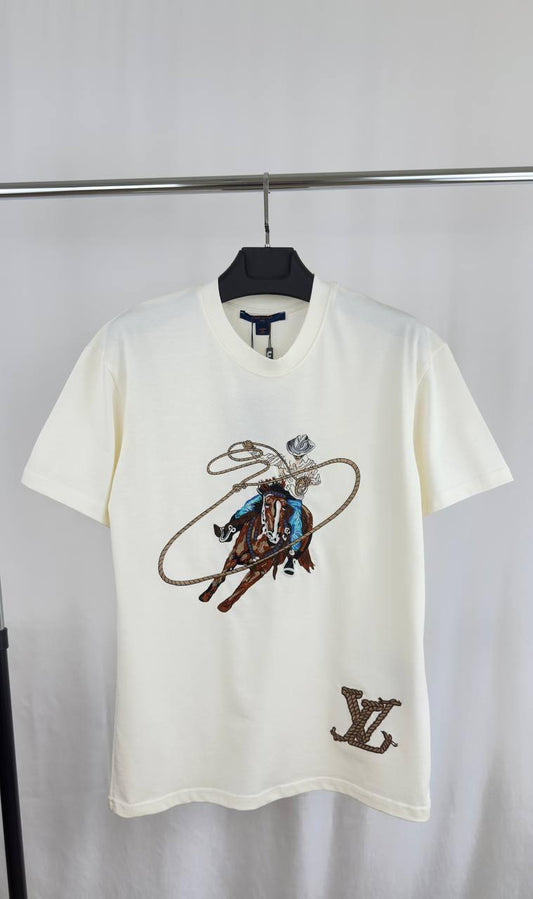 Louis Vuitton Cowboy Graphic T-Shirt Mens in 2 Colors Best Sale UK Reps AAA Quality