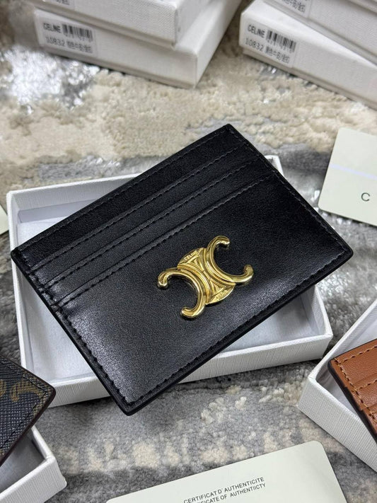 Celine Triomphe Shiny Calfskin Card Holder Mens in Black Color Best Sale UK Reps AAA Quality