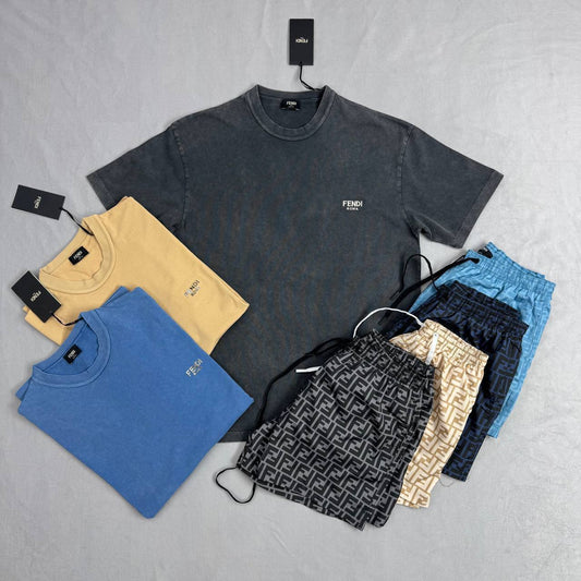 Fendi Embroidered Logo Crew Neck T-Shirts & Shorts Sets Mens in Multiple Colors UK Reps AAA Quality