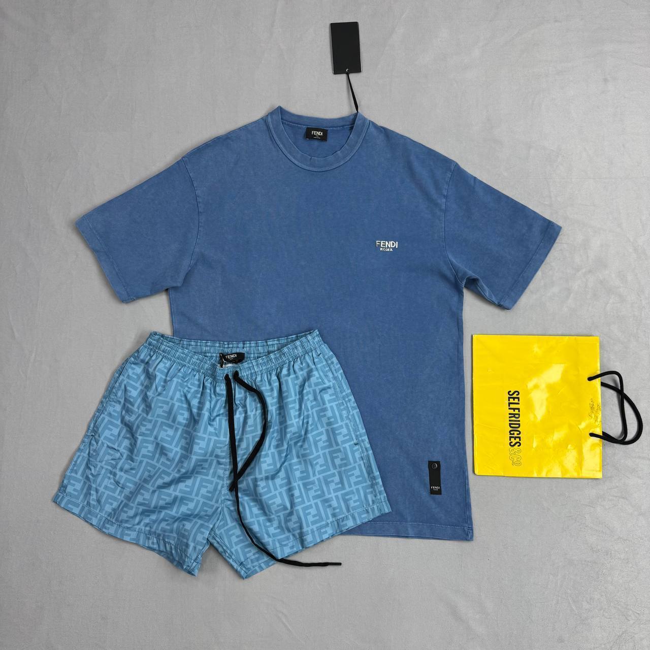 Fendi Embroidered Logo Crew Neck T-Shirts & Shorts Sets Mens in Multiple Colors UK Reps AAA Quality