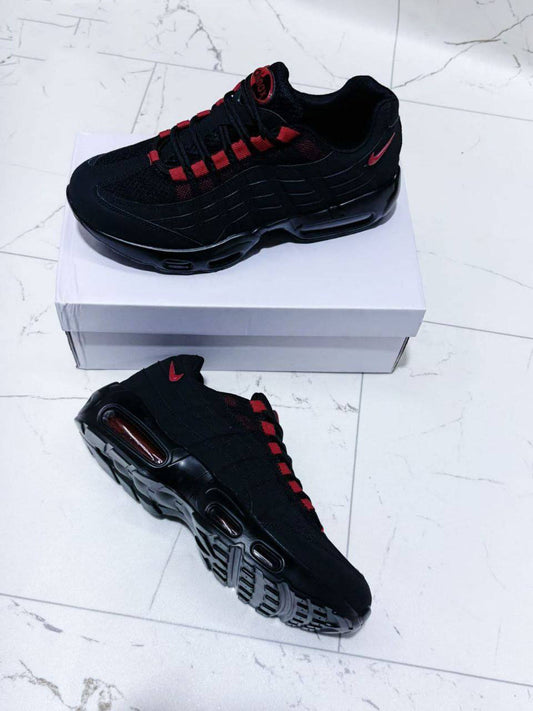 Nike Air Max 95 Black Laser Crimson Red Mens Fashion Trainers Best Sale UK Reps AAA Quality