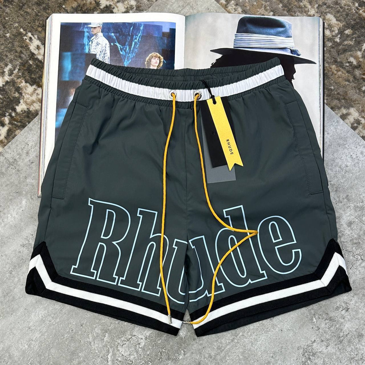 Rhude Logo Nylon Shorts Charcoal Color Shorts UK Reps Superclone Quality