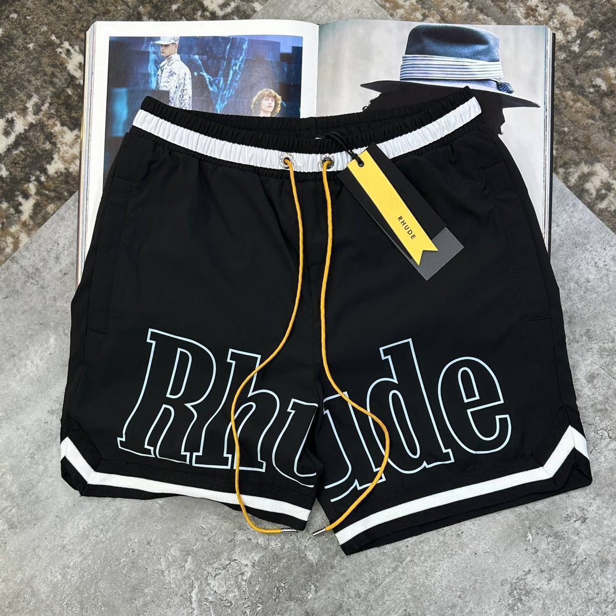 Rhude Logo Nylon Shorts Black Color Shorts UK Reps Superclone Quality