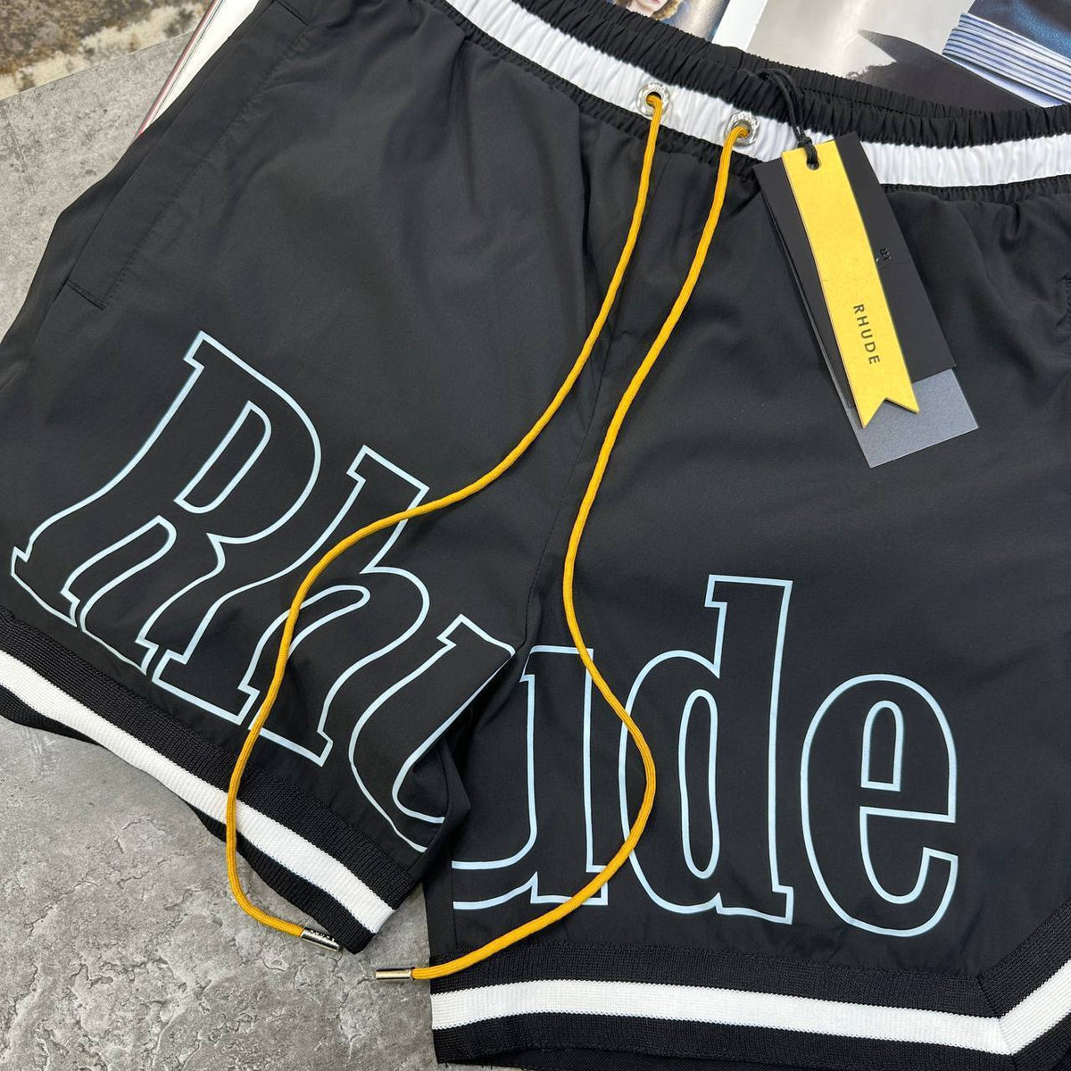 Rhude Logo Nylon Shorts Black Color Shorts UK Reps Superclone Quality