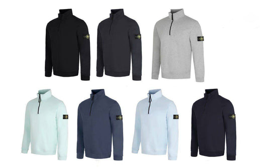 Stone Island Badge Half-Zip Cotton Sweatshirts Mens in Multiple Colors Best Sale UK Reps AAA Quality