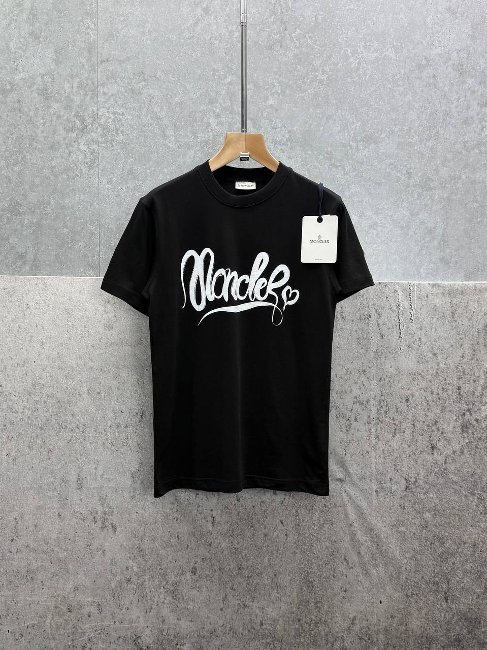 Moncler Calligraphy Logo Cotton T-Shirt Mens in 2 Colors Best Sale UK Reps AAA Quality